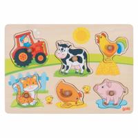 Goki houten noppenpuzzel op de boerderij, 6st.