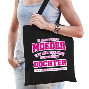 Trotse moeder van geweldige dochter cadeau tas zwart voor dames