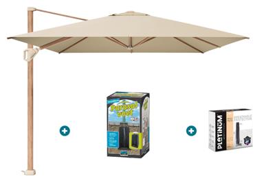 Platinum Challenger zweefparasol T1 Premium 4x3 m. - Champagne Teak - met ingraafvoet en hoes