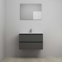 On-Line Badkamermeubelset - 80 cm - Voorgemonteerd - Acryl Wastafel - 1 Kraangat - Spiegel - Mat Antraciet