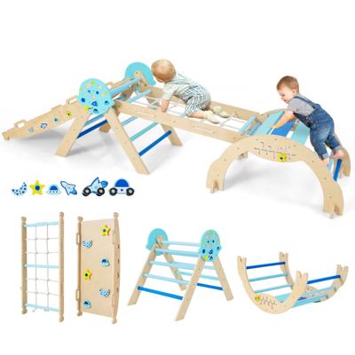 9-in-1 Montessori Klimrek Set Driehoekig Houten Klimrek Voor Binnen-Blauw