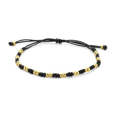 Zwart Gevlochten Armband met 14K Geelgouden Bolletjes - Verstelbare Luxe Armband