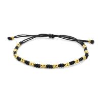Zwart Gevlochten Armband met 14K Geelgouden Bolletjes - Verstelbare Luxe Armband