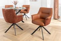 Bureaustoel LE GRAND cognac echt leer structuurstof zwart metalen frame - 46989