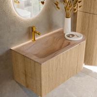Badmeubel Mondiaz Kurve-Dlux | 85 cm | Meubelkleur Oak | Wastafelkleur Saba | Solid surface | Wasbak linker zijde spoelbak | 1 kraangat