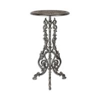 A CAST IRON PLANT TABLE, OLD SILVER