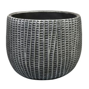 Bloempot/plantenpot - binnen - zwart/metaal look - D19 en H14 cm - cement