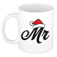 Mr kerstmuts cadeau mok / beker wit voor heren 300 ml   - - thumbnail