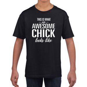 Awesome chick tekst t-shirt zwart voor meisjes