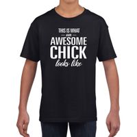 Awesome chick tekst t-shirt zwart voor meisjes