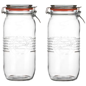 Voorraadpot/bewaarpot - 2x - 2L - glas - met beugelsluiting - D14 x H27 cm