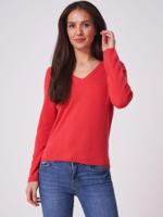 Basic fijngebreide V-hals trui van biologisch cashmere