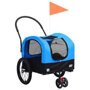 Fietstrailer en hondenwagen 2-in-1 blauw en zwart