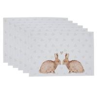 Clayre & Eef Placemats Set van 6 48x33 cm Wit Bruin Katoen Konijn - thumbnail