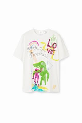 T-shirt met arty illustraties - WHITE - S