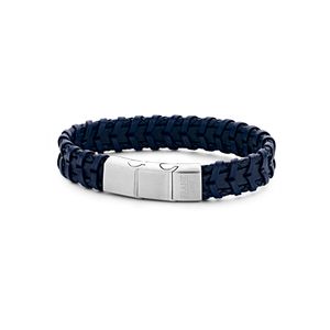 Frank 1967 7FB 0283 Armband staal/leder blauw 20-21 cm