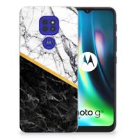 Motorola Moto G9 Play | E7 Plus | TPU | Siliconen hoesje | Marmer Wit Zwart - Origineel Cadeau Man