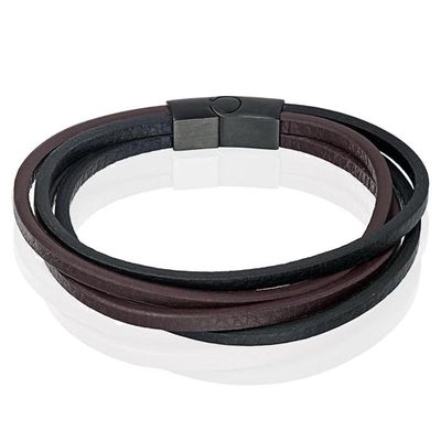 Heren armband Leer Multi Mendes Edelstaal Zwart Bruin