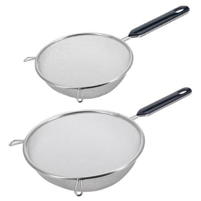 Westmark Keuken vergieten - 2x stuks - met handvat - zwart/zilver - rvs - D20 en D16 cm
