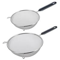 Westmark Keuken vergieten - 2x stuks - met handvat - zwart/zilver - rvs - D20 en D16 cm