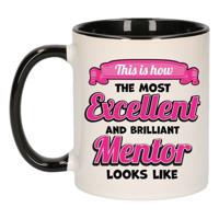 Cadeau koffie/thee mok - excellent leraar/mentor - zwart - keramiek - 300 ml