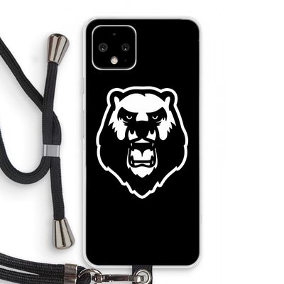 Angry Bear (black): Pixel 4 Transparant Hoesje met koord