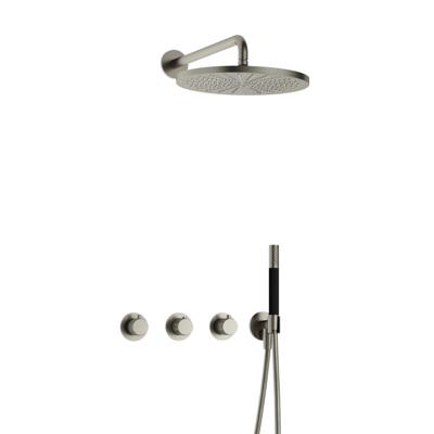 Hotbath Cobber X - CX7067 - Inbouw Regendoucheset - Geborsteld Nikkel - 2 Stopkranen - Thermostatisch - Wandarm 40 cm - Hoofddouche 300 mm - Staafhanddouche - met M106 - Waterbesparend