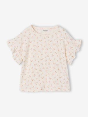 T-shirt voor meisjes van pointelle tricot ecru