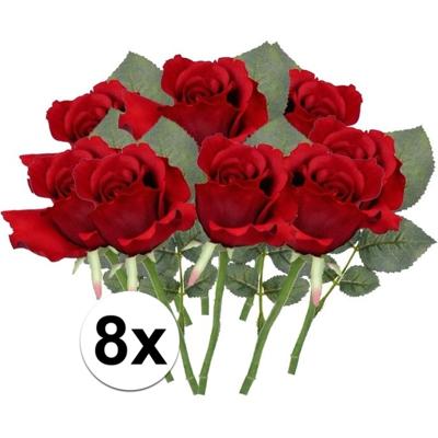 Topart Kunstbloem - 8x - roos Alice - de luxe - rood - 30 cm - kunststof steel - decoratie