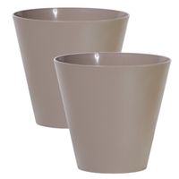 Set van 2x stuks plantenpotten/bloempotten kunststof dia 40 cm en hoogte 37 cm taupe/beige