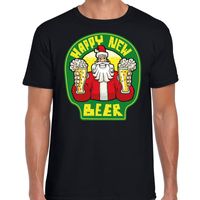 Fout Nieuwjaar / Kerstshirt happy new beer / bier zwart heren