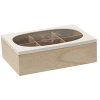 Theedoos - 6-vaks - MDF - wit/bruin - 24 x 16 cm - theekist?