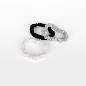 Zijden Scrunchies Klein Silver, Ivory & Charcoal