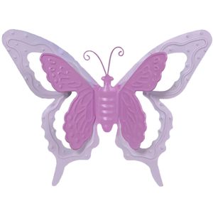 Tuin/schutting decoratie vlinder - metaal - roze - 17 x 13 cm