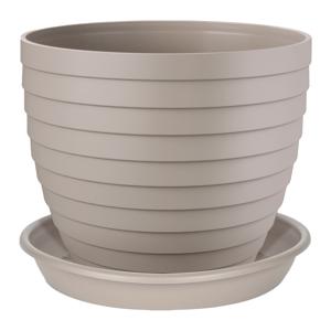 Plantenpot/bloempot Florenzia met onderschaal - D30 x H26 cm - taupe - kunststof