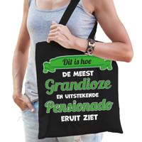 Cadeau tas voor dames - Pensioen - leukste collega - zwart/groen - katoen - 42 x 38 cm