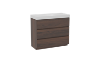 Storke Edge staand badmeubel 100 x 46 cm notenhout met Jura asymmetrisch linkse wastafel in matte Solid Surface