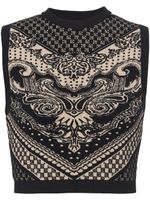 Balmain haut crop à motif en intarsia - Noir - thumbnail