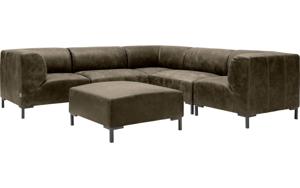 Goossens Excellent Hoekbank Marshall Met Hocker grijs, leer, 2 x 1,5-zits, urban industrieel