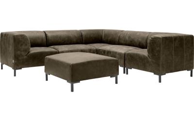 Goossens Excellent Hoekbank Marshall Met Hocker grijs, leer, 2 x 1,5-zits, urban industrieel