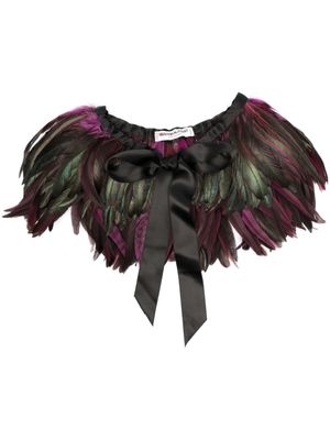 Saint Laurent Pre-Owned col orné de plumes à fermeture nouée (années 1970) - Noir
