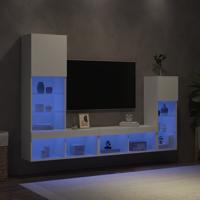 4-delige Tv-wandmeubelset met LED-verlichting bewerkt hout wit