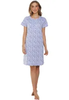 Dames nachthemd katoen korte mouw - Blue Floral - Met knoopsluiting nachtjapon
