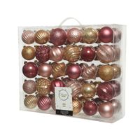 60x stuks kunststof kerstballen roze/bruin mix 6 en 7 cm