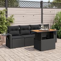 5-delige Loungeset met kussens poly rattan zwart
