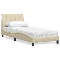 Bed met matras "Hanko" stof crèmekleurig 90x200 cm