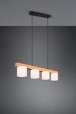 Trio HanglampCameron 4-lichts wit met houtbruin - R30654001