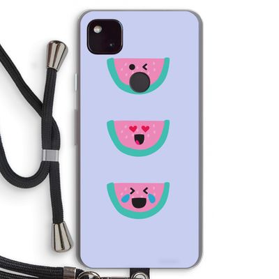 Smiley watermeloen: Pixel 4a 5G Transparant Hoesje met koord