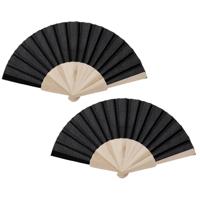 Spaanse waaier - 2x - zwart - 42 x 23 cm - hout - verkoelend - handwaaier