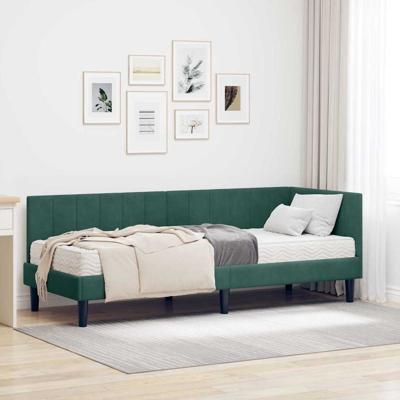 Hoekbedframe met matras Donkergroen 80 x 200 cm Fluweel